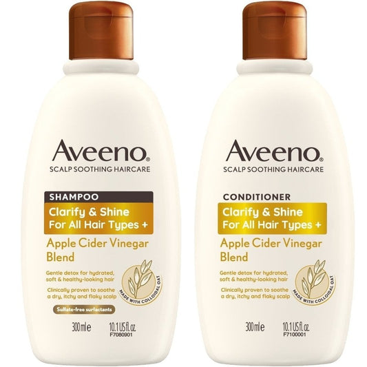 Aveeno Clarify and Shine+ Apple Cider Vinegar Blend Shampoo & Conditioner Twin 2 x 300ml