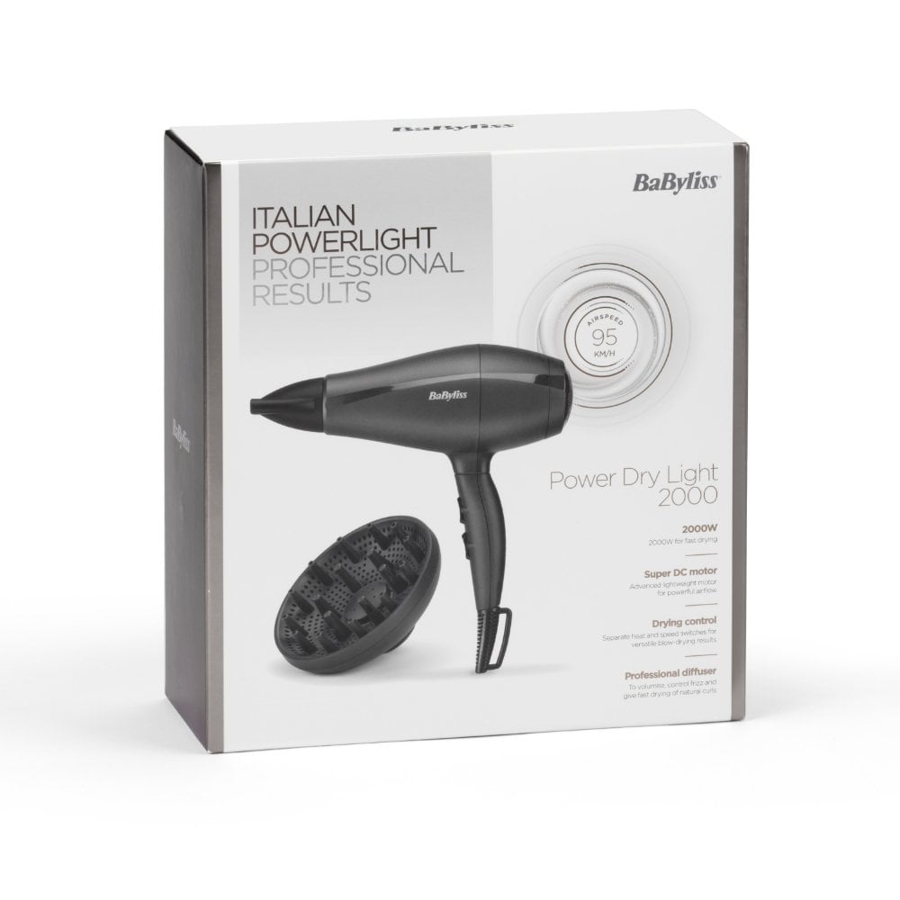 BaByliss Power Dry Light 2000 Hair Dryer Black 5910U