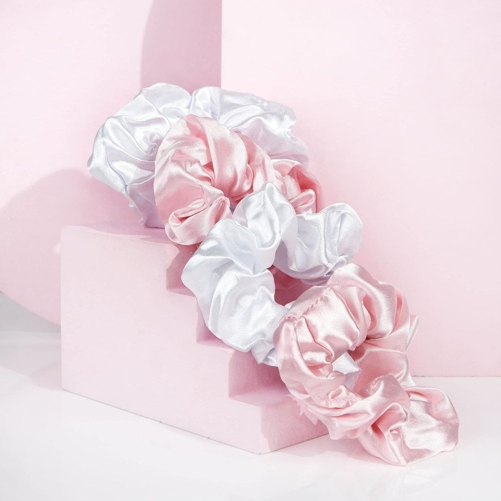 Brushworks Pink & White Satin Scrunchies Pack of 4