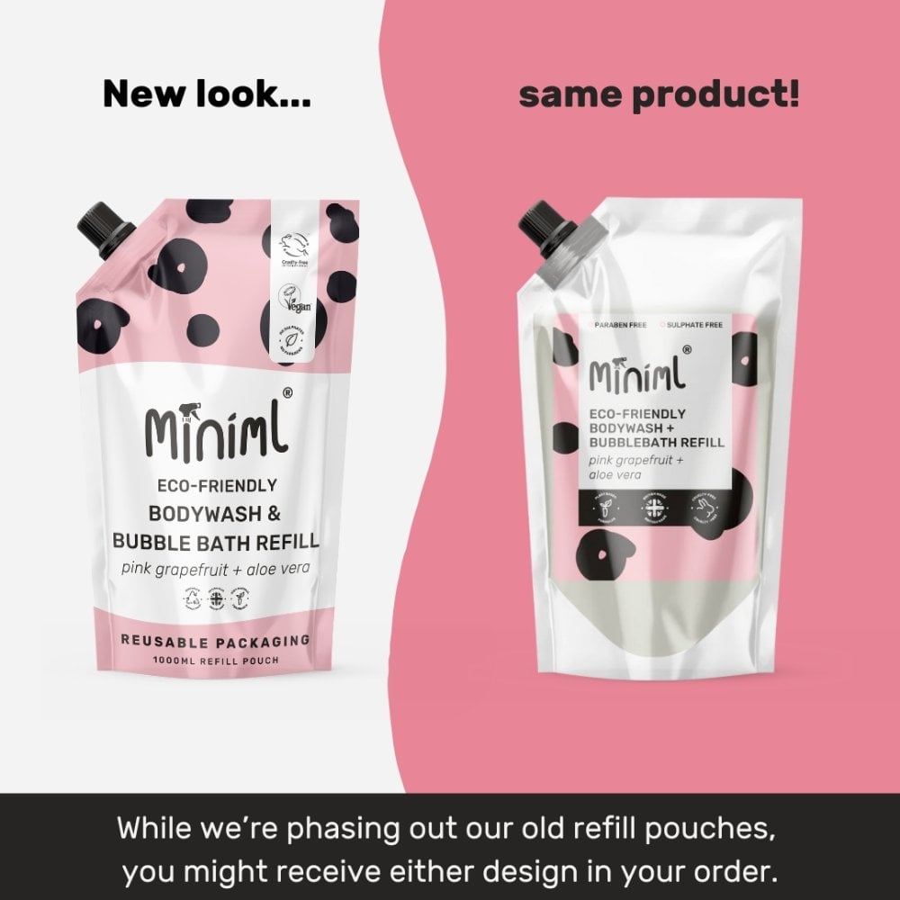 Miniml Eco-Friendly Body Wash & Bubble Bath Pink Grapefruit + Aloe Vera 1000ml Pouch