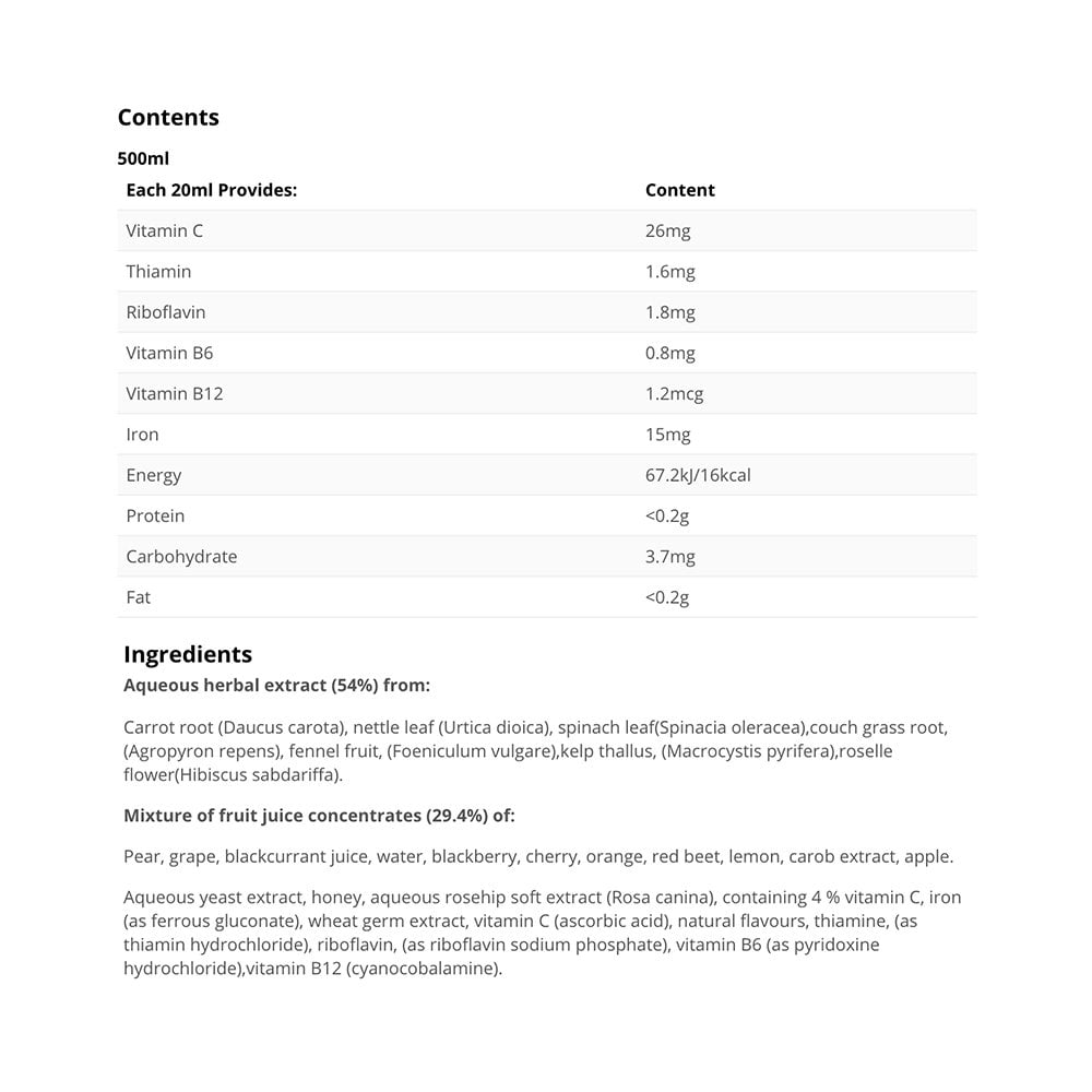 Floradix Liquid Iron and Vitamin Formula 500ml