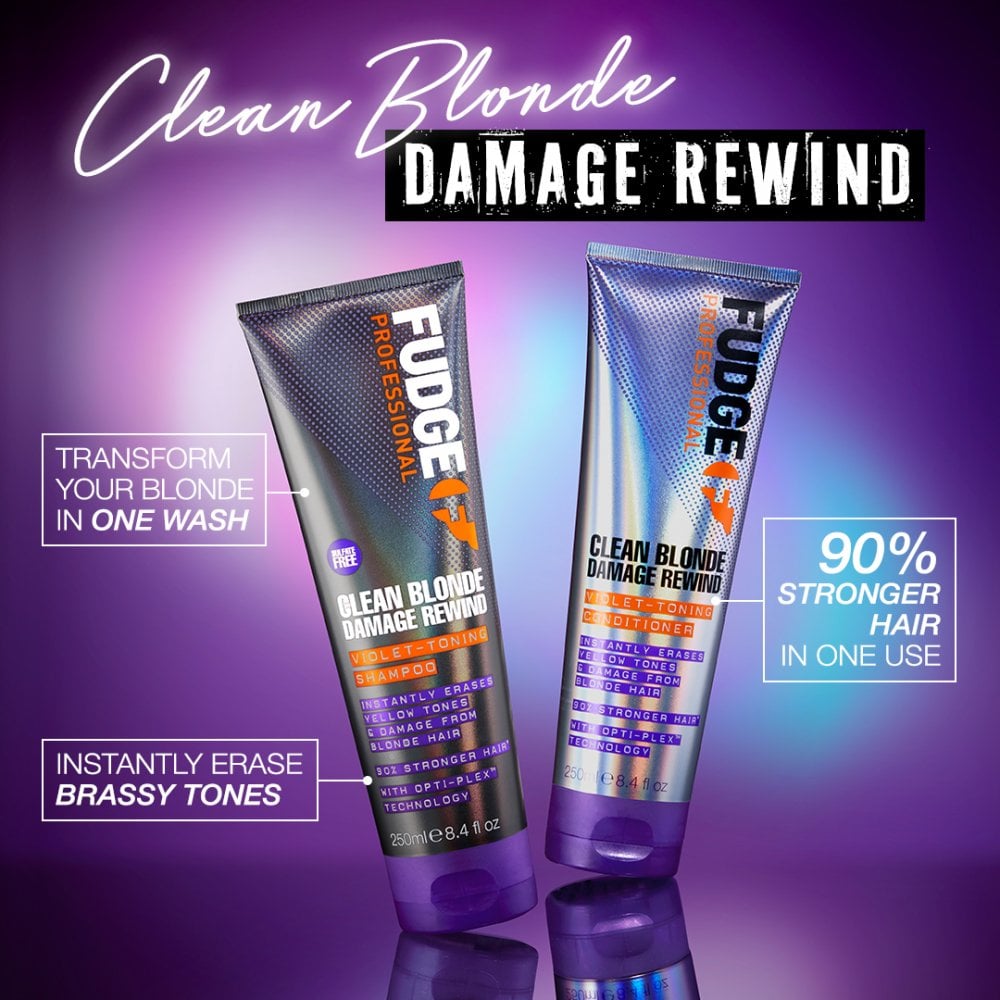 Fudge Professional Clean Blonde Violet-Toning Shampoo & Damage Rewind Conditioner Twin 2 x 250ml