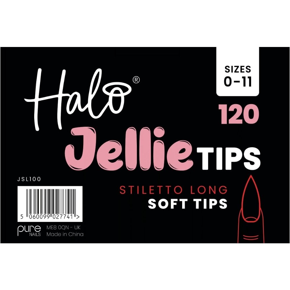 Halo Jellie Tips Soft Gel Nail Tips Stiletto Long x120 Sizes 0-11