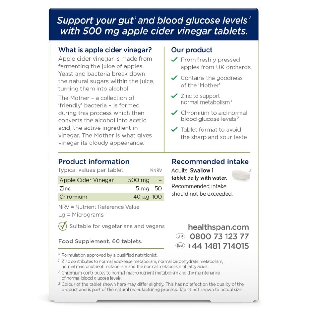 Healthspan Apple Cider Vinegar 500mg 60 Tablets
