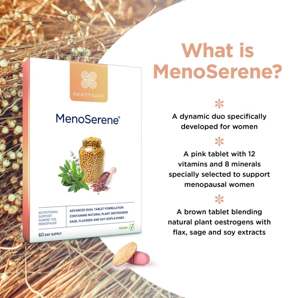 Healthspan Menoserene Soy Isoflavones, Flaxseed & Sage Nutritional Support for Mature Women 60 Day Supply