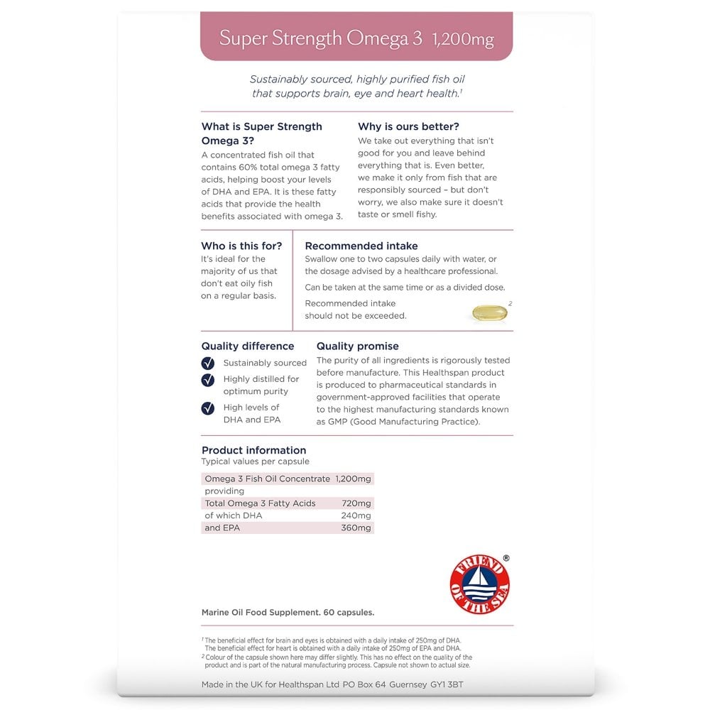 Healthspan Super Strength Omega 3 1200mg 60 Capsules