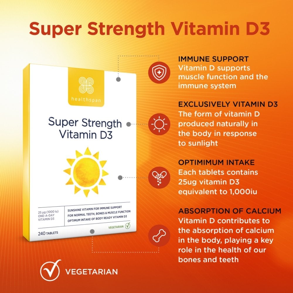 Healthspan Super Strength Vitamin D3 1,000iµ 240 Tablets