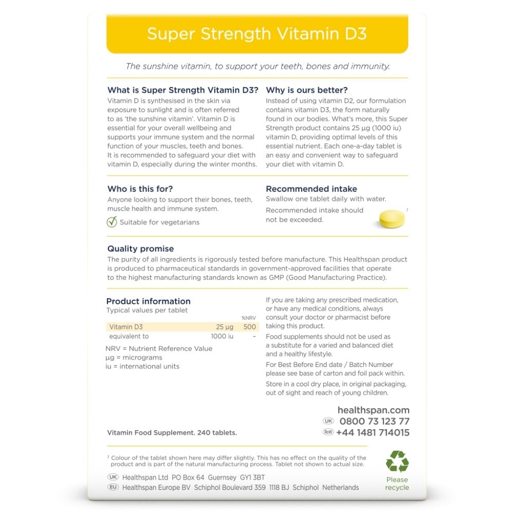 Healthspan Super Strength Vitamin D3 1,000iµ 240 Tablets