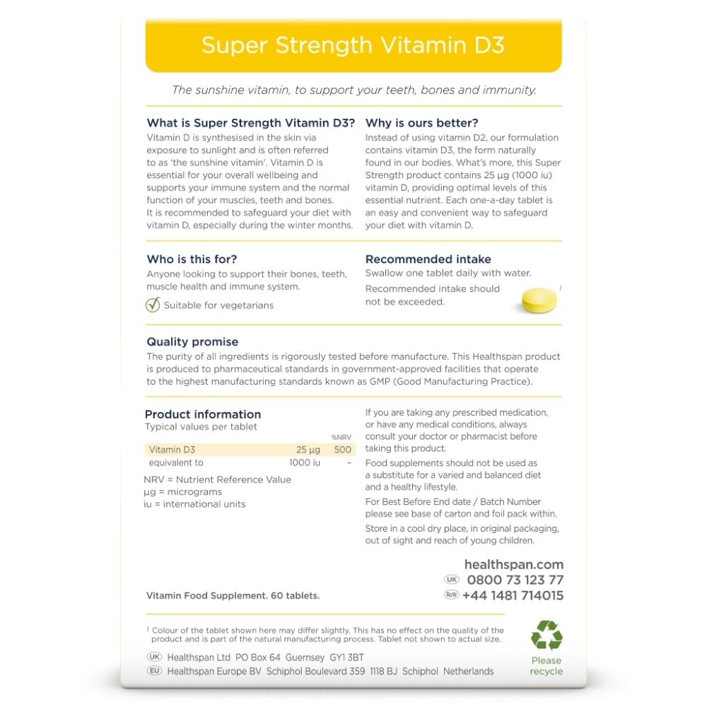 Healthspan Super Strength Vitamin D3 25µg 60 Tablets
