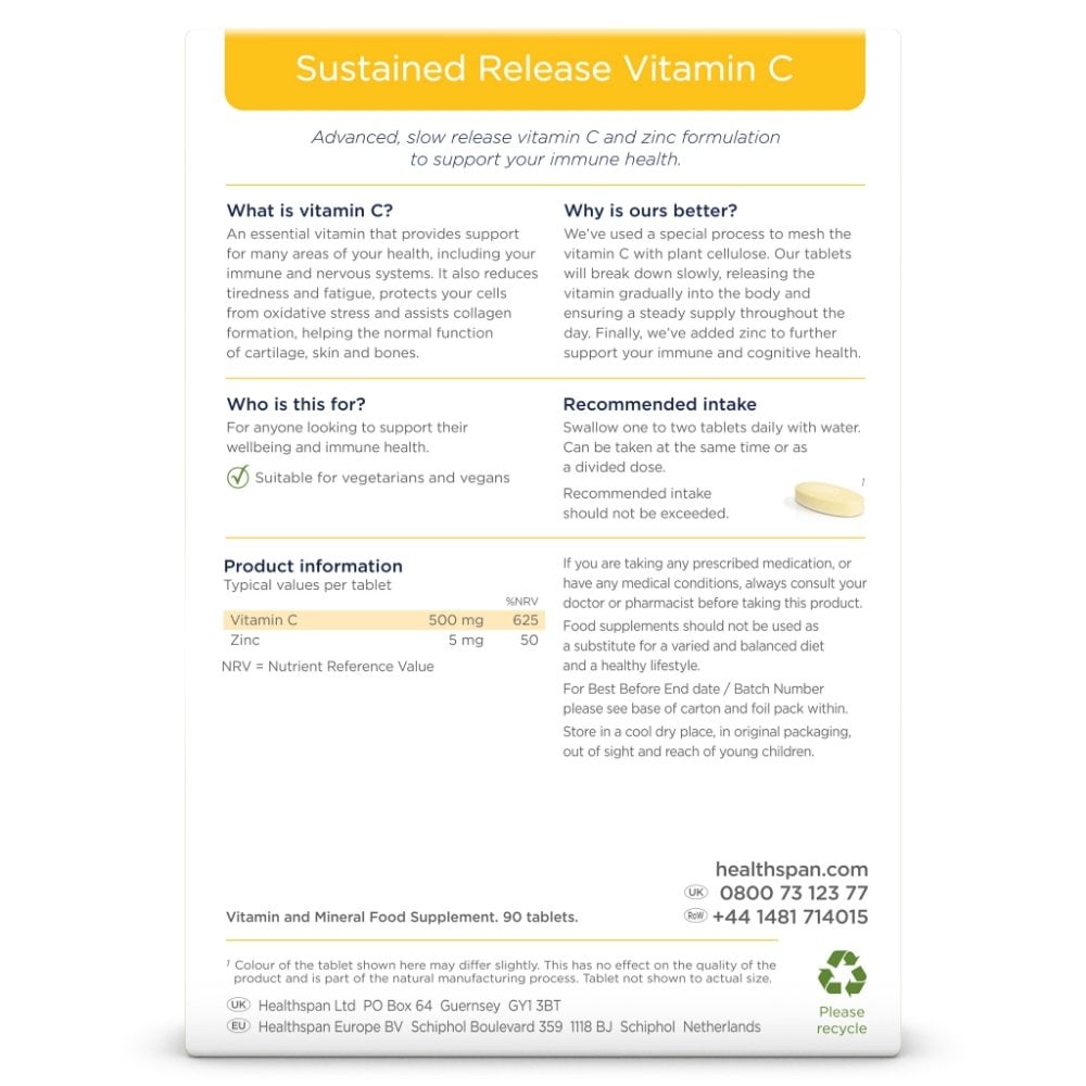 Healthspan Vitamin C Sustained Release 500mg 90 Tablets
