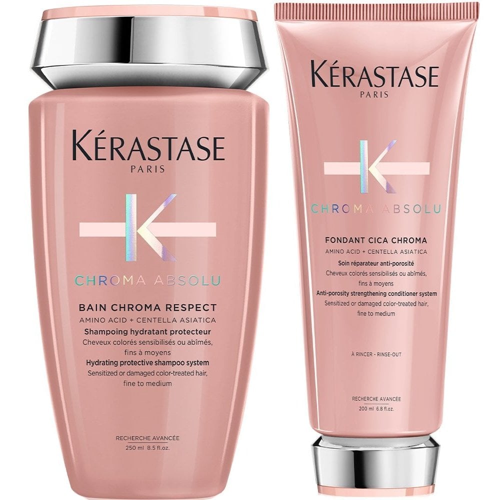 Kérastase Chroma Absolu Bain Chroma Respect Hydrating Protective Shampoo 250ml & Cica Chroma Anti-Porosity Strengthening Conditioner 200ml Twin