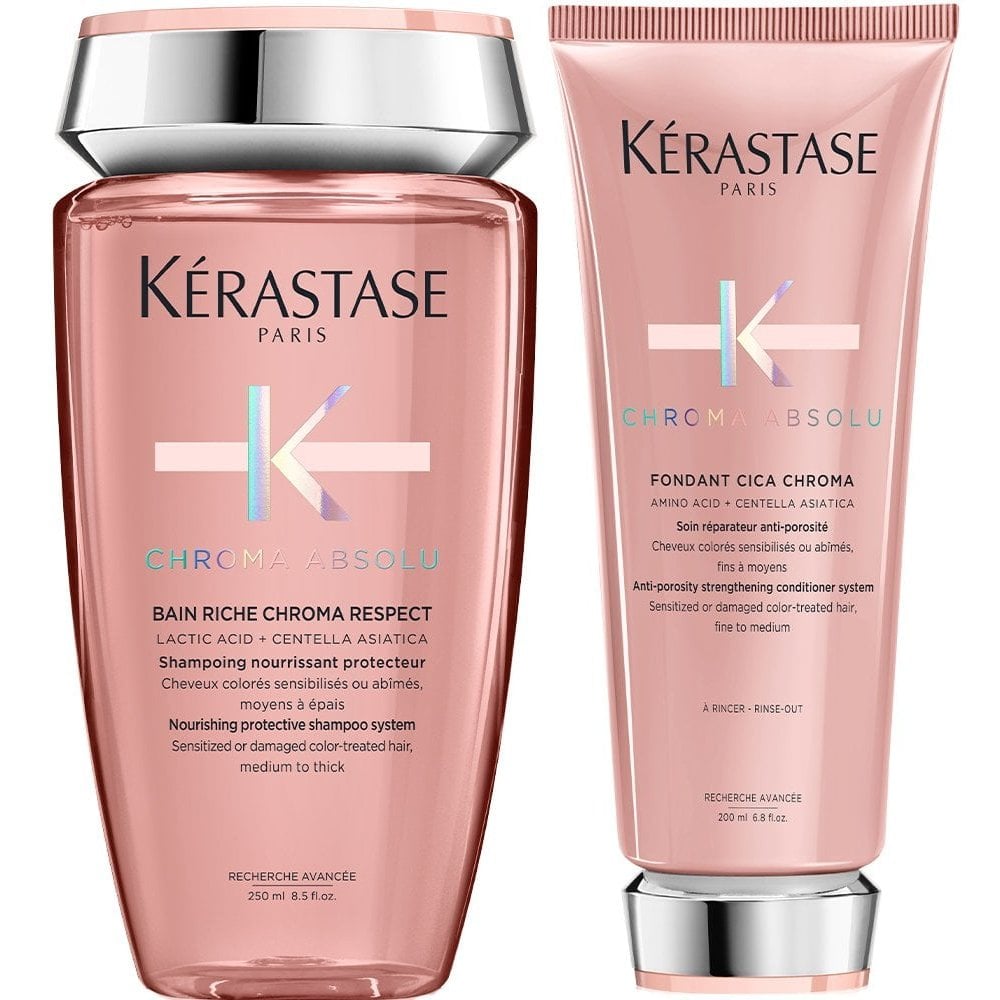 Kérastase Chroma Absolu Bain Riche Chroma Respect Nourishing Protective Shampoo 250ml & Cica Chroma Anti-Porosity Strengthening Conditioner 200ml Twin