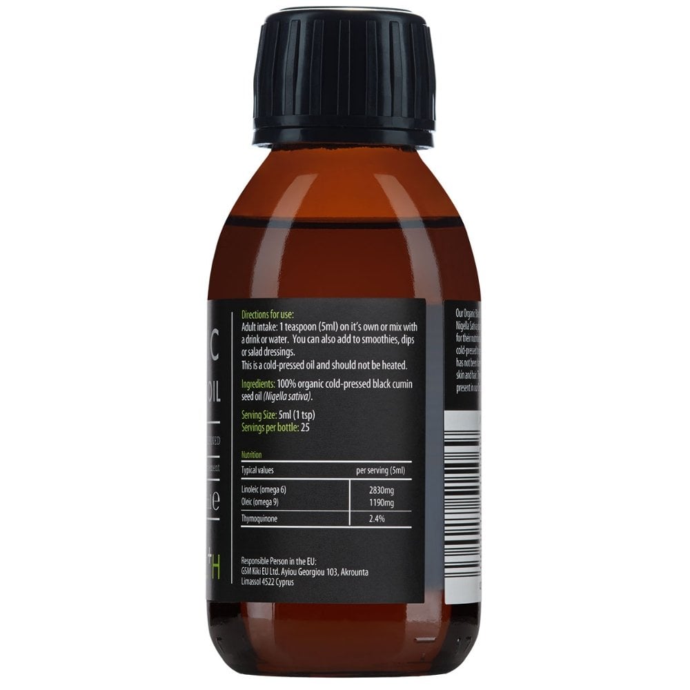 Kiki Health Organic Cold Pressed Virgin Black Seed Oil with 2.4% Thymoquinone 125ml