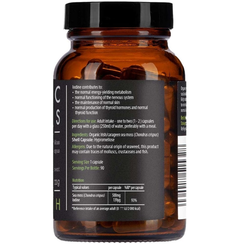 Kiki Health Organic Raw Irish Sea Moss Chondrus Crispus 500mg Food Supplement 90 Vegicaps