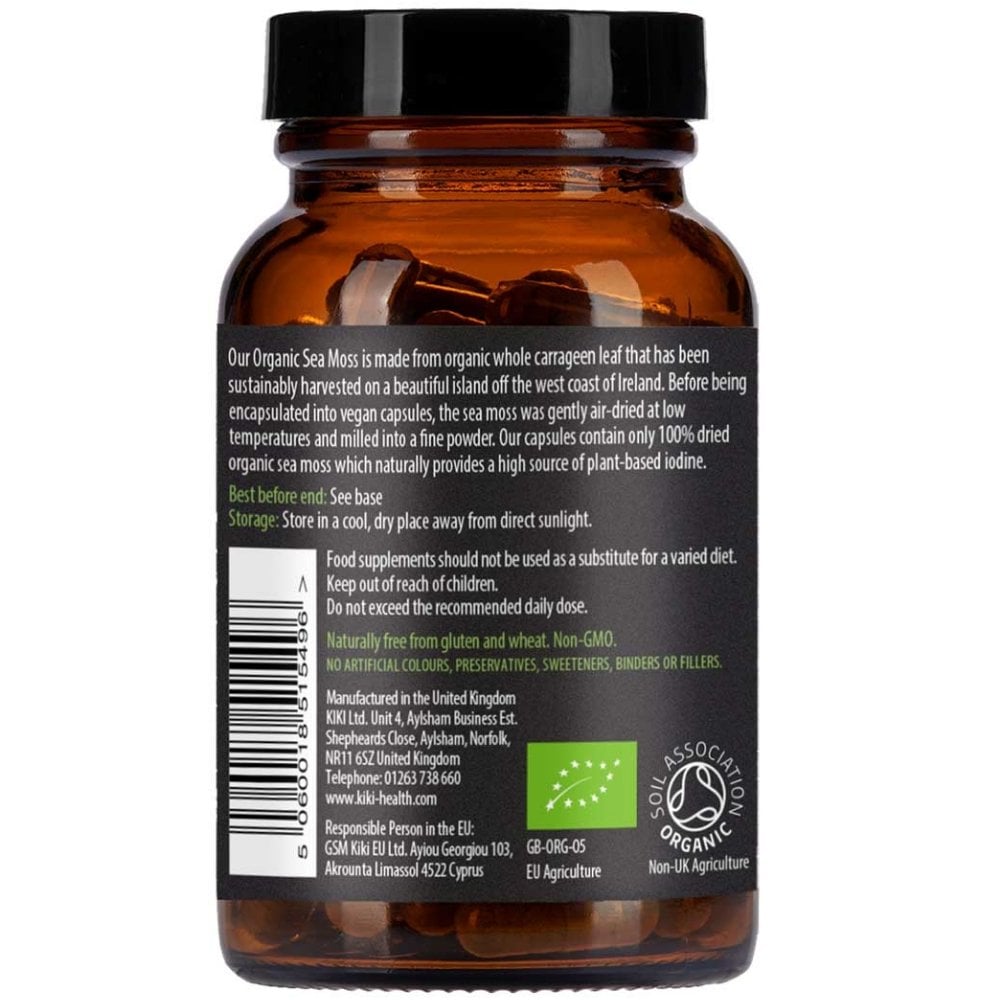 Kiki Health Organic Raw Irish Sea Moss Chondrus Crispus 500mg Food Supplement 90 Vegicaps