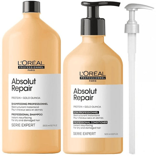 L'Oreal Professionnel Serie Expert Absolut Repair Protein + Gold Quinoa Instant Resurfacing Shampoo 1500ml & Conditioner 750ml Twin