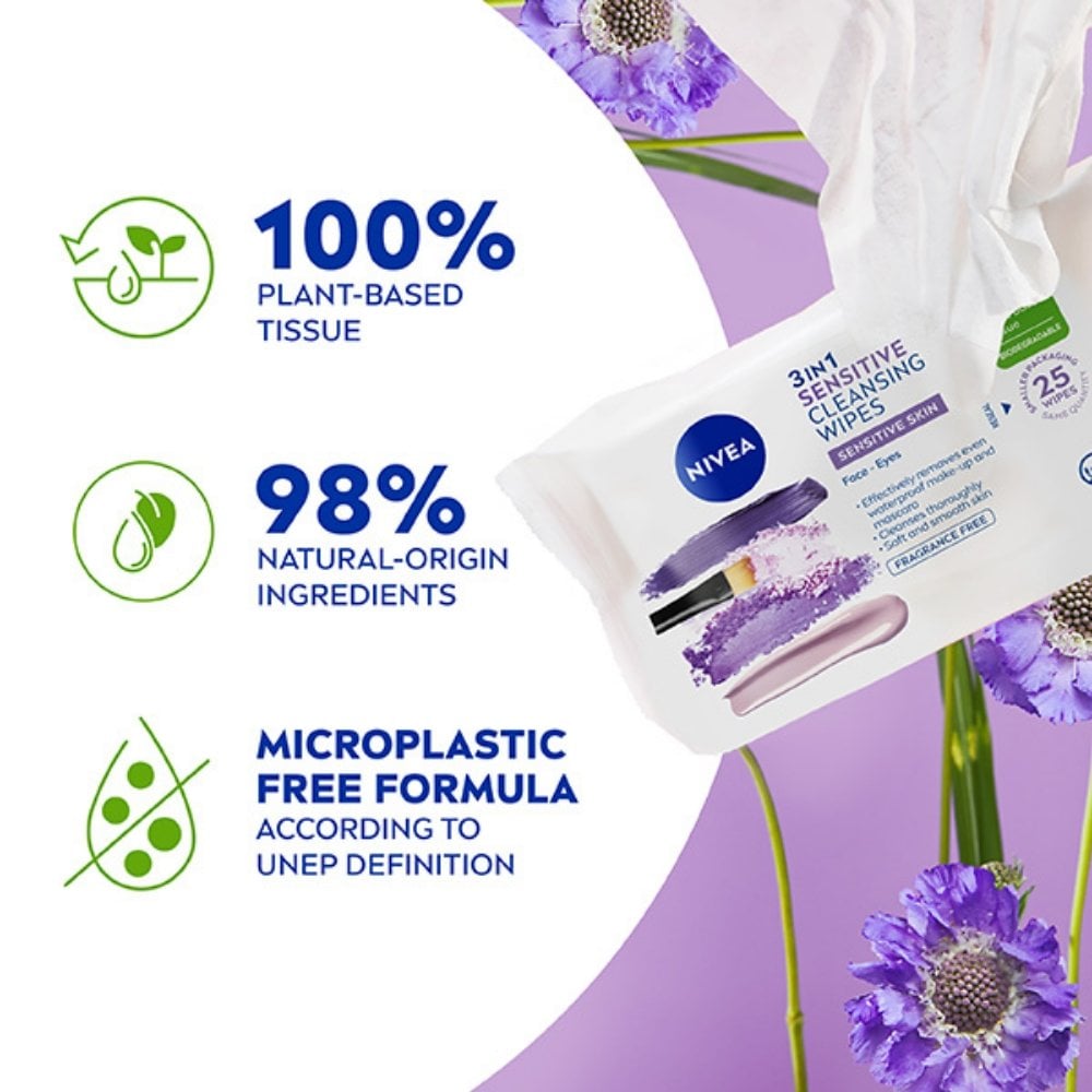 Nivea Biodegradable 3 In 1 Sensitive Cleansing Wipes 25 Wipes