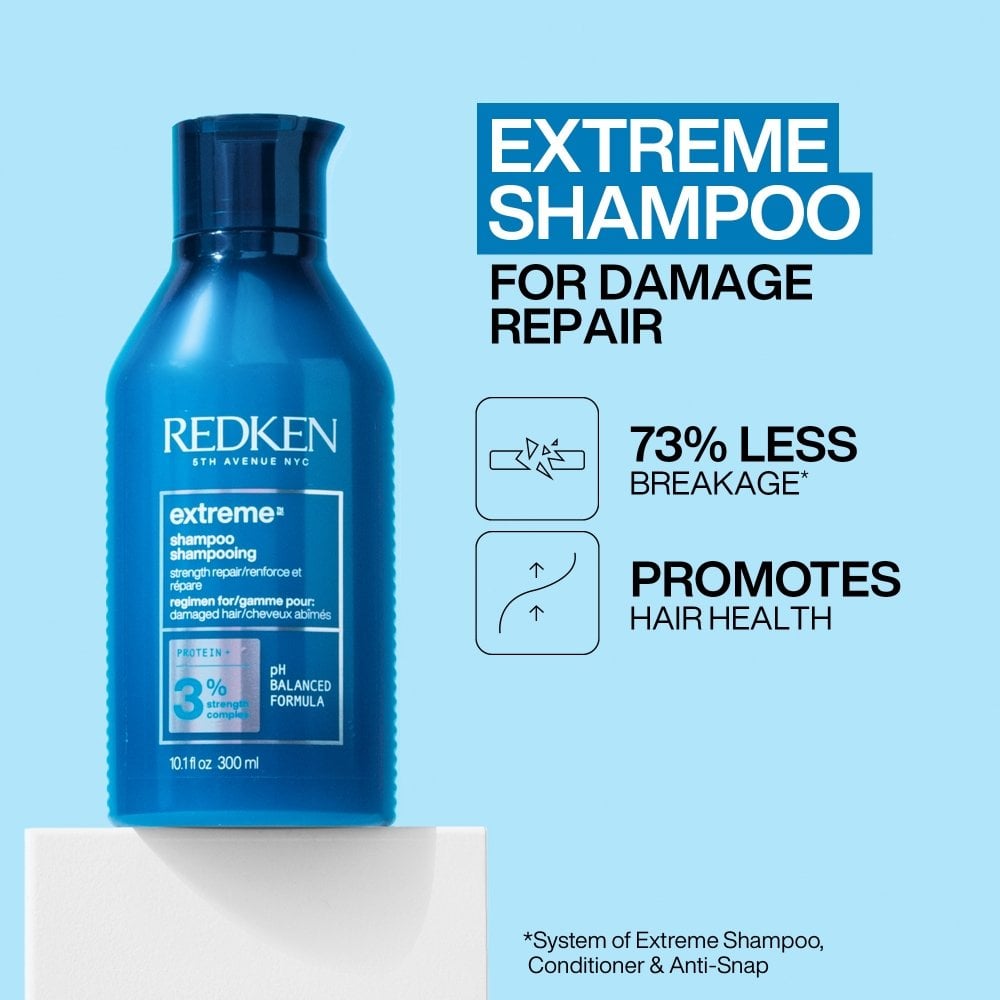 Redken Extreme Strength Repair Shampoo 300ml, Conditioner 300ml + Anti-Snap 250ml Bundle