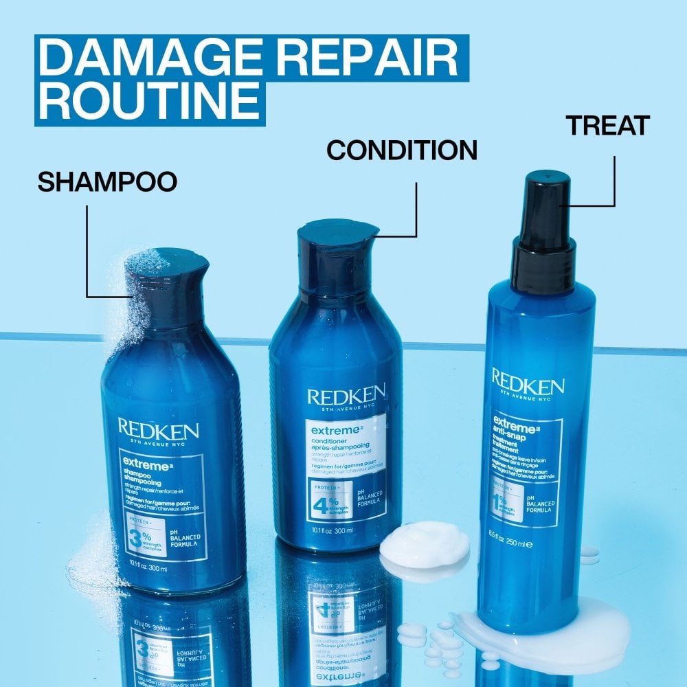 Redken Extreme Strength Repair Shampoo 300ml, Conditioner 300ml + Anti-Snap 250ml Bundle