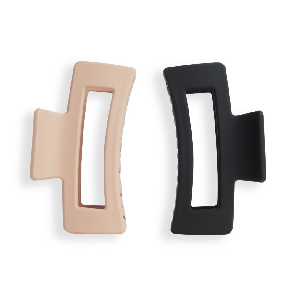 Revolution Haircare Rectangle Matte Claw Hair Clips Nude/Black Pack of 2