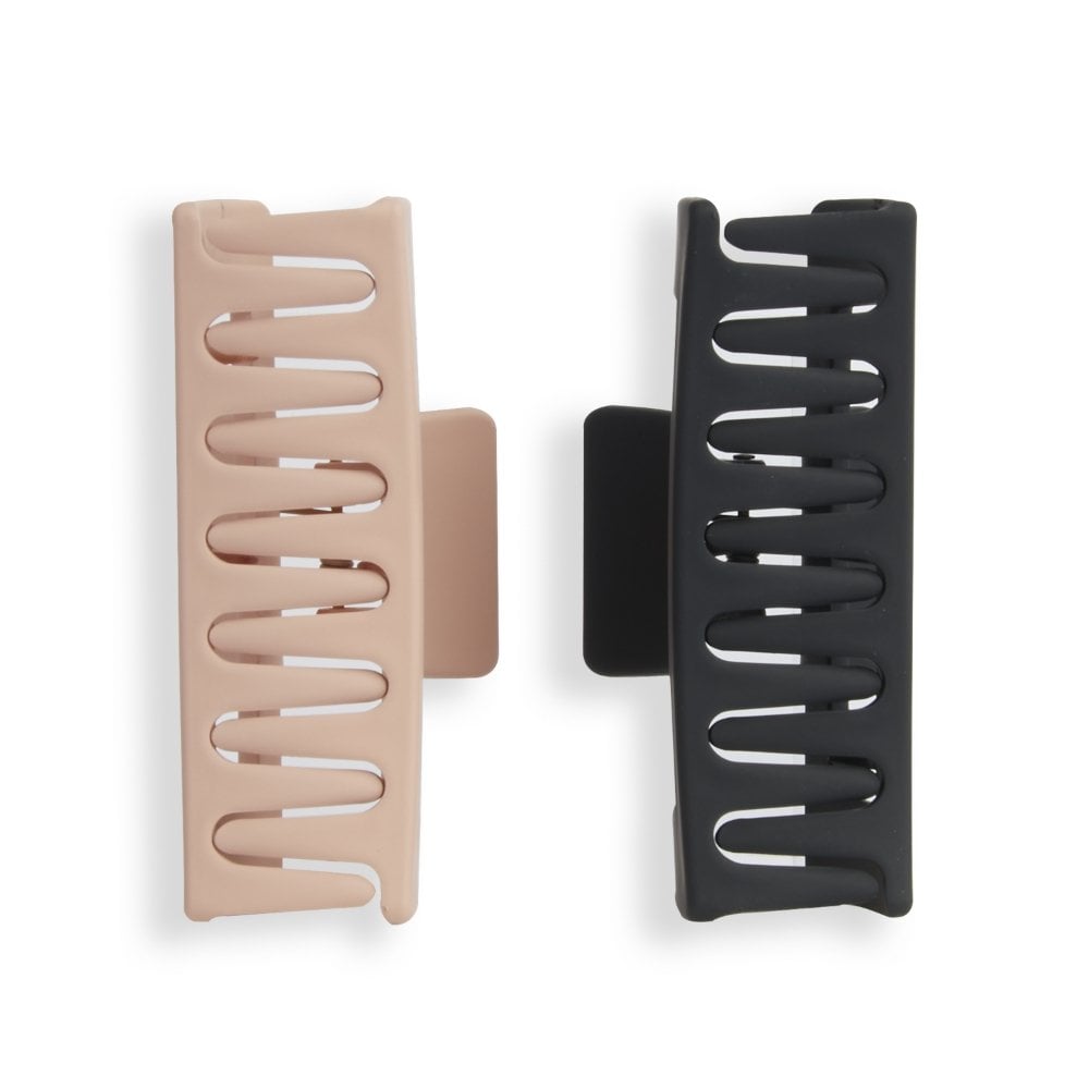 Revolution Haircare Rectangle Matte Claw Hair Clips Nude/Black Pack of 2