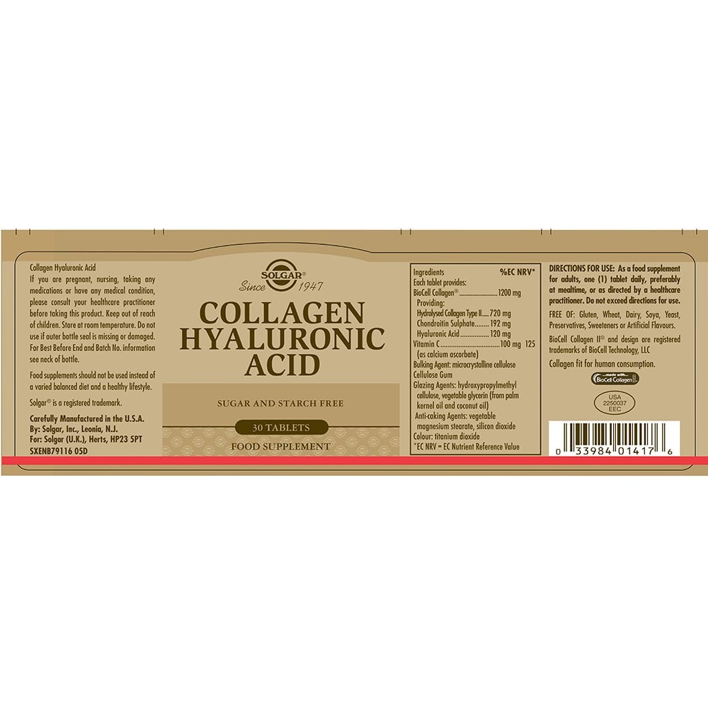 Solgar Collagen Hyaluronic Acid Complex 30 Tablets