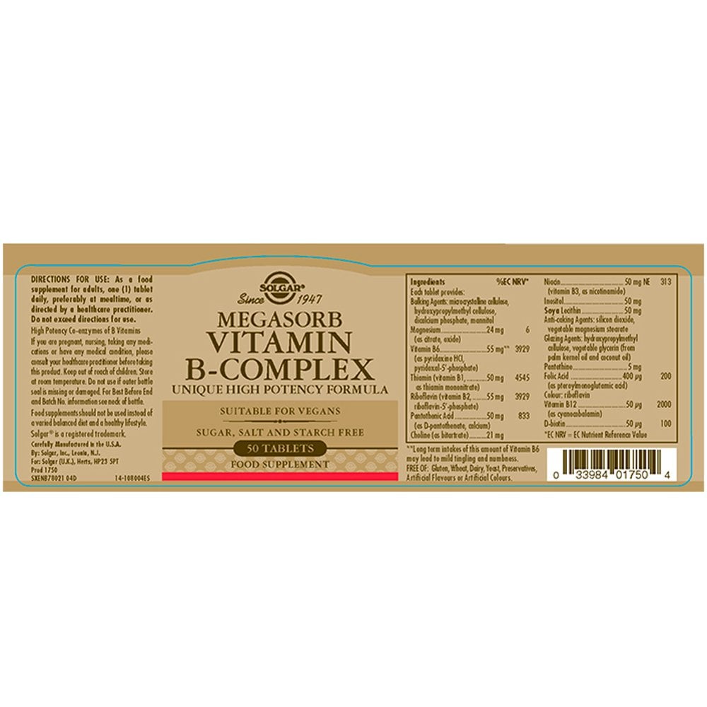 Solgar Megasorb Vitamin B-Complex 50 Tablets