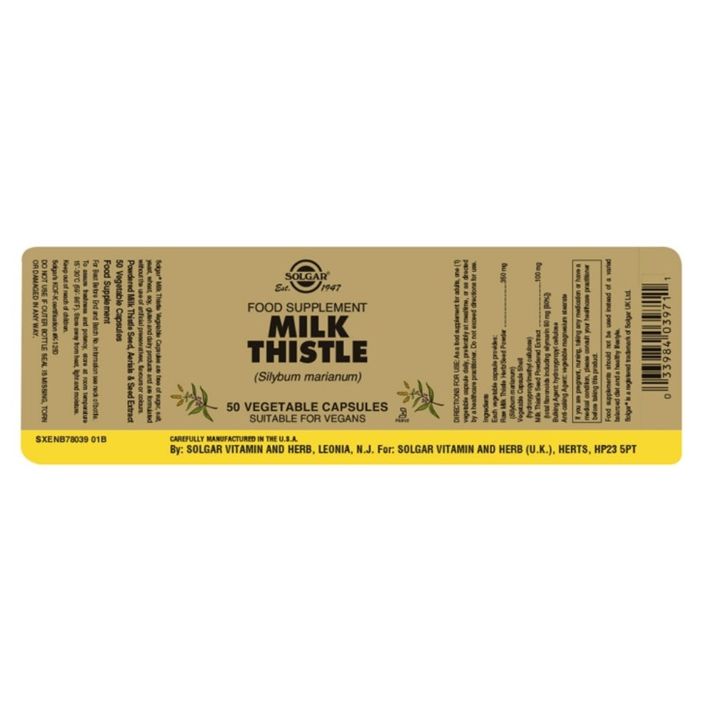 Solgar Milk Thistle Silybum Marianum 50 Vegetable Capsules