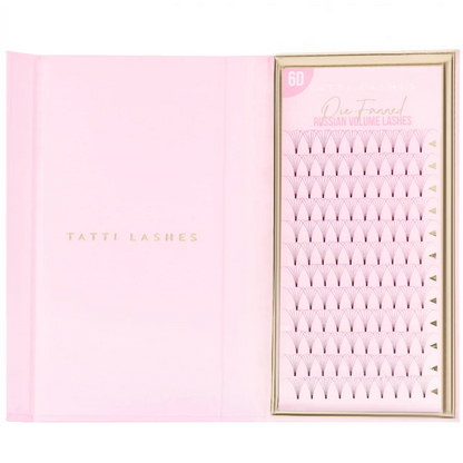 Tatti Lashes 12mm D Curl Pre-Fanned Russian Volume 6D Individual Lashes Black