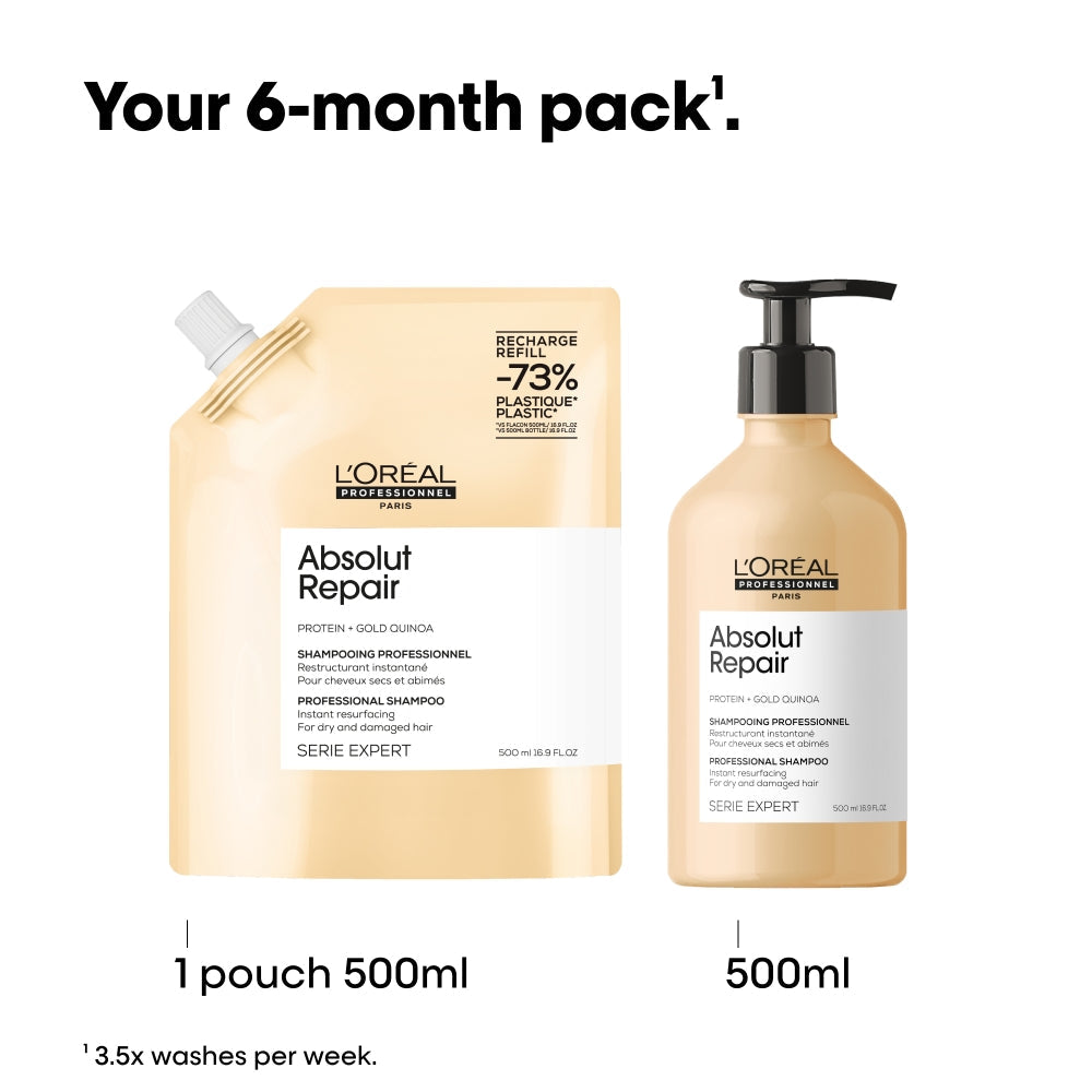 L'Oreal Professionnel Serie Expert Absolut Repair Protein + Gold Quinoa Instant Resurfacing Shampoo Refill Pouch 1500ml