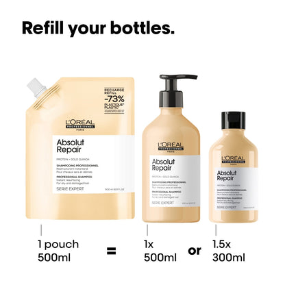 L'Oreal Professionnel Serie Expert Absolut Repair Protein + Gold Quinoa Instant Resurfacing Shampoo Refill Pouch 1500ml
