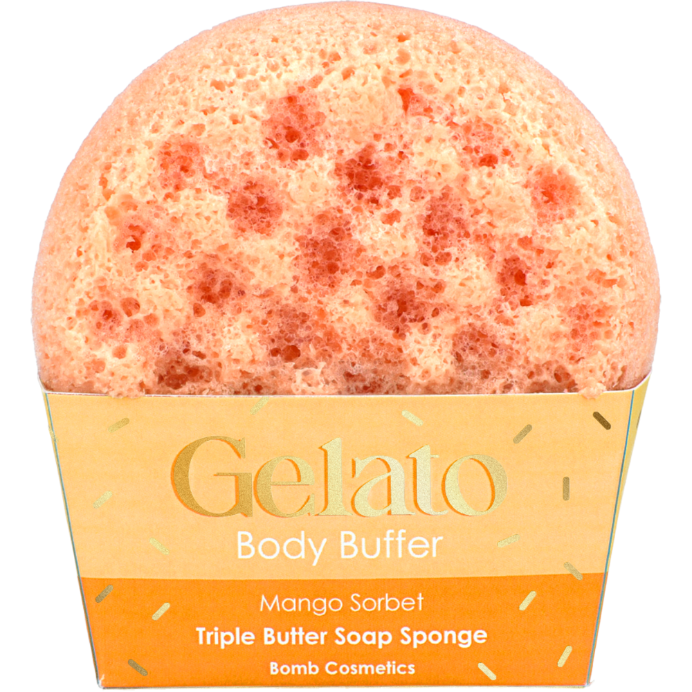Bomb Cosmetics Mango Sorbet Triple Butter Gelato Body Buffer Shower Sponge
