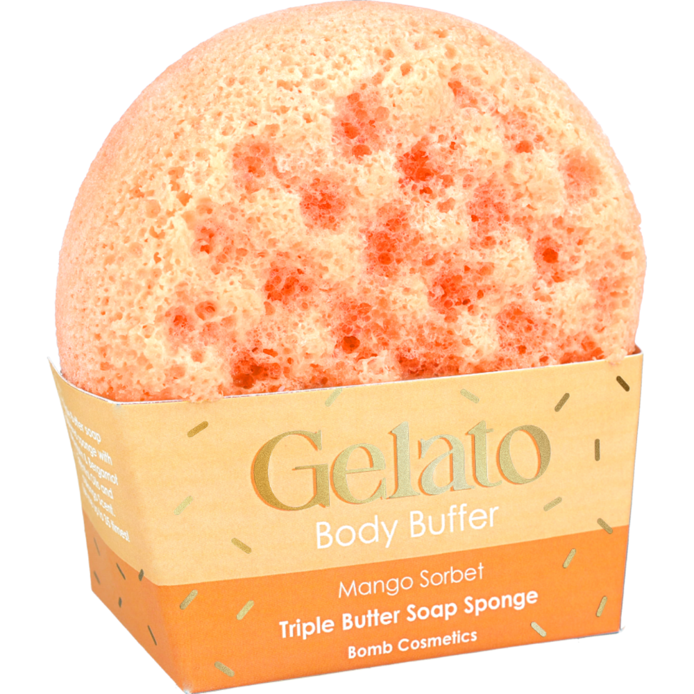 Bomb Cosmetics Mango Sorbet Triple Butter Gelato Body Buffer Shower Sponge