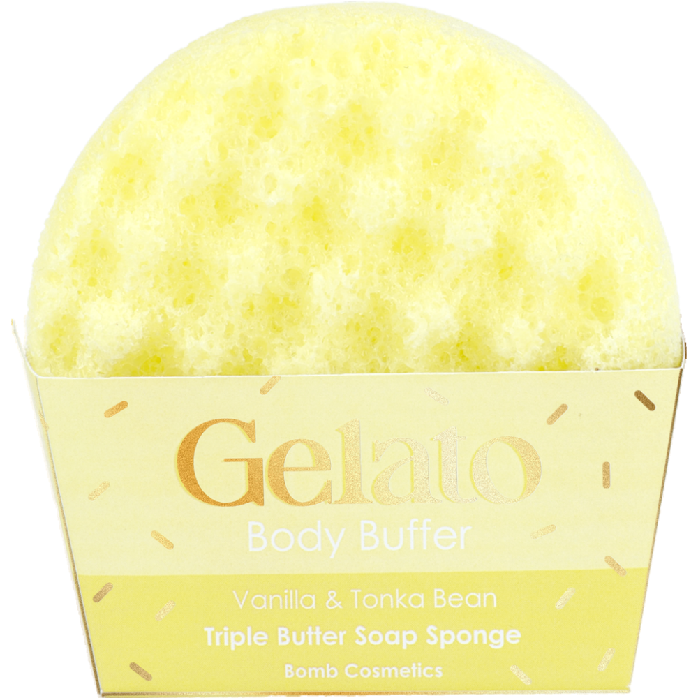 Bomb Cosmetics Vanilla & Tonka Bean Triple Butter Gelato Body Buffer Shower Sponge