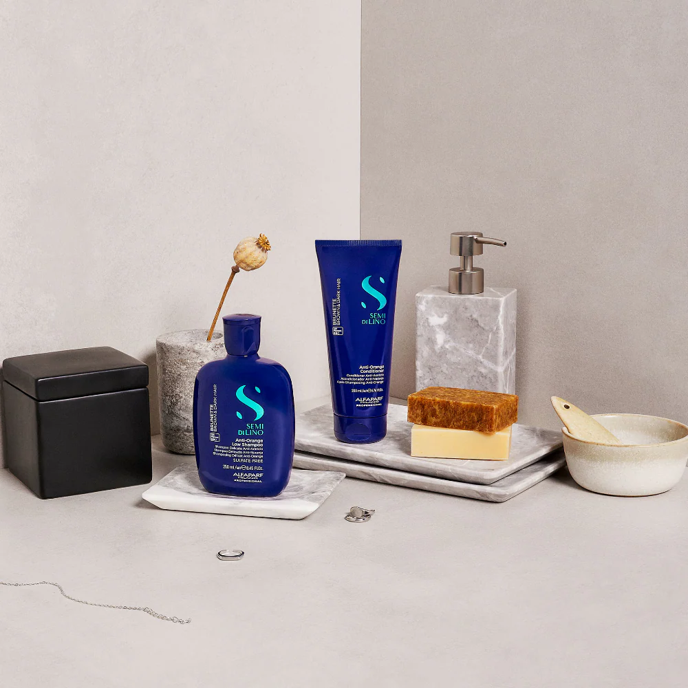 Alfaparf Milano Semi Di Lino Brunette Anti-Orange Low Shampoo 250ml & Conditioner 200ml Twin