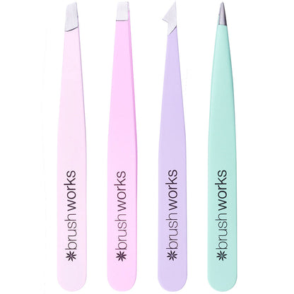 Brushworks HD 4 Piece Combination Tweezer Set Pastel