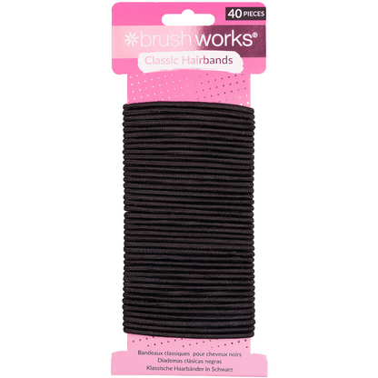 Brushworks Classic Black Hairbands Pack of 40