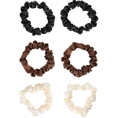 Brushworks Assorted Skinny Satin Scrunchies Pack of 6
