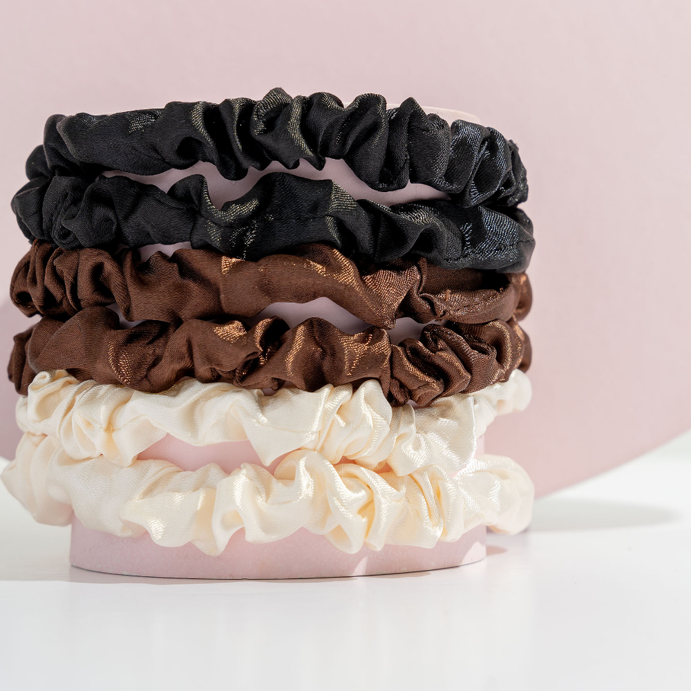 Brushworks Assorted Skinny Satin Scrunchies Pack of 6