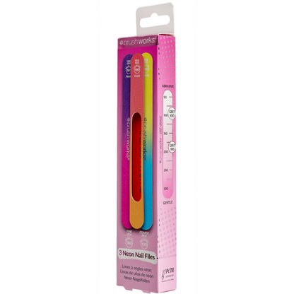 Brushworks Neon Nail Files Pack of 3