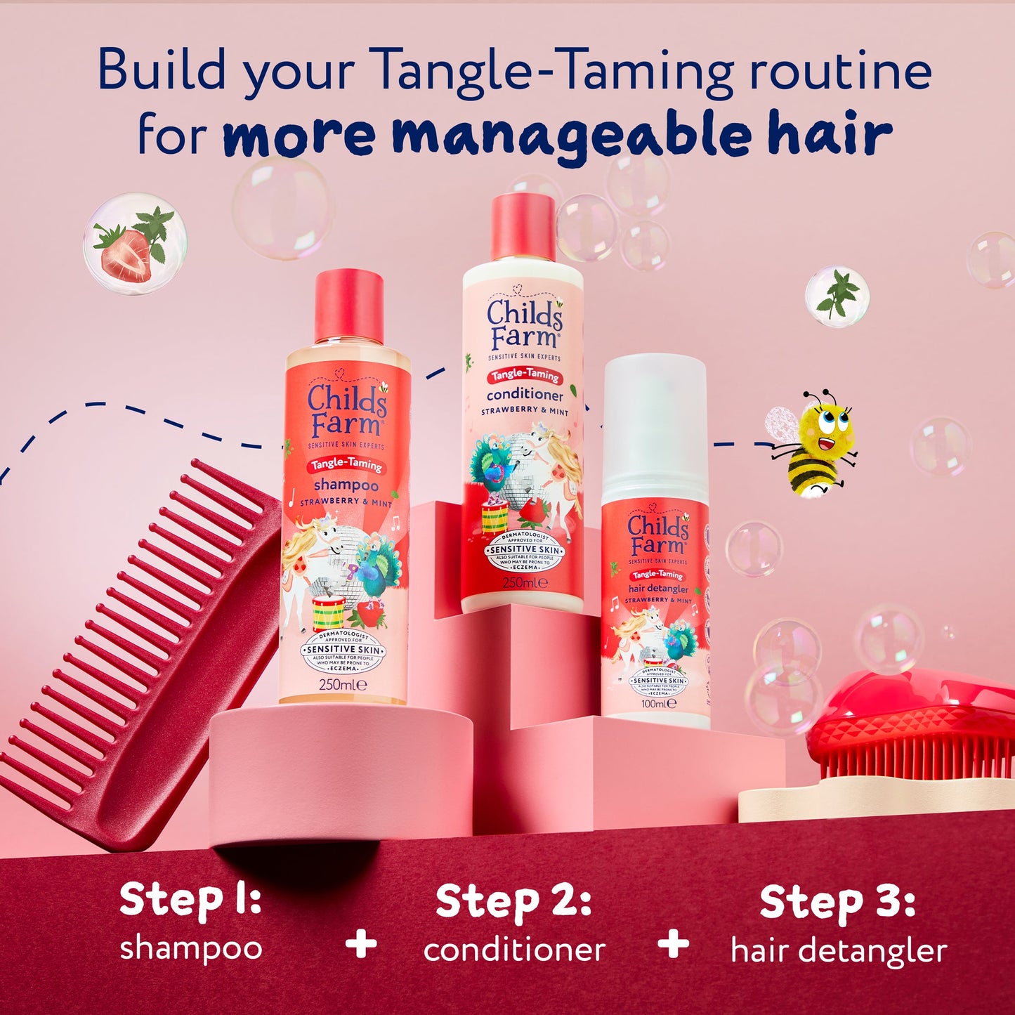 Childs Farm 3-In-1 Tangle Taming Hair Detangler Strawberry & Mint 100ml