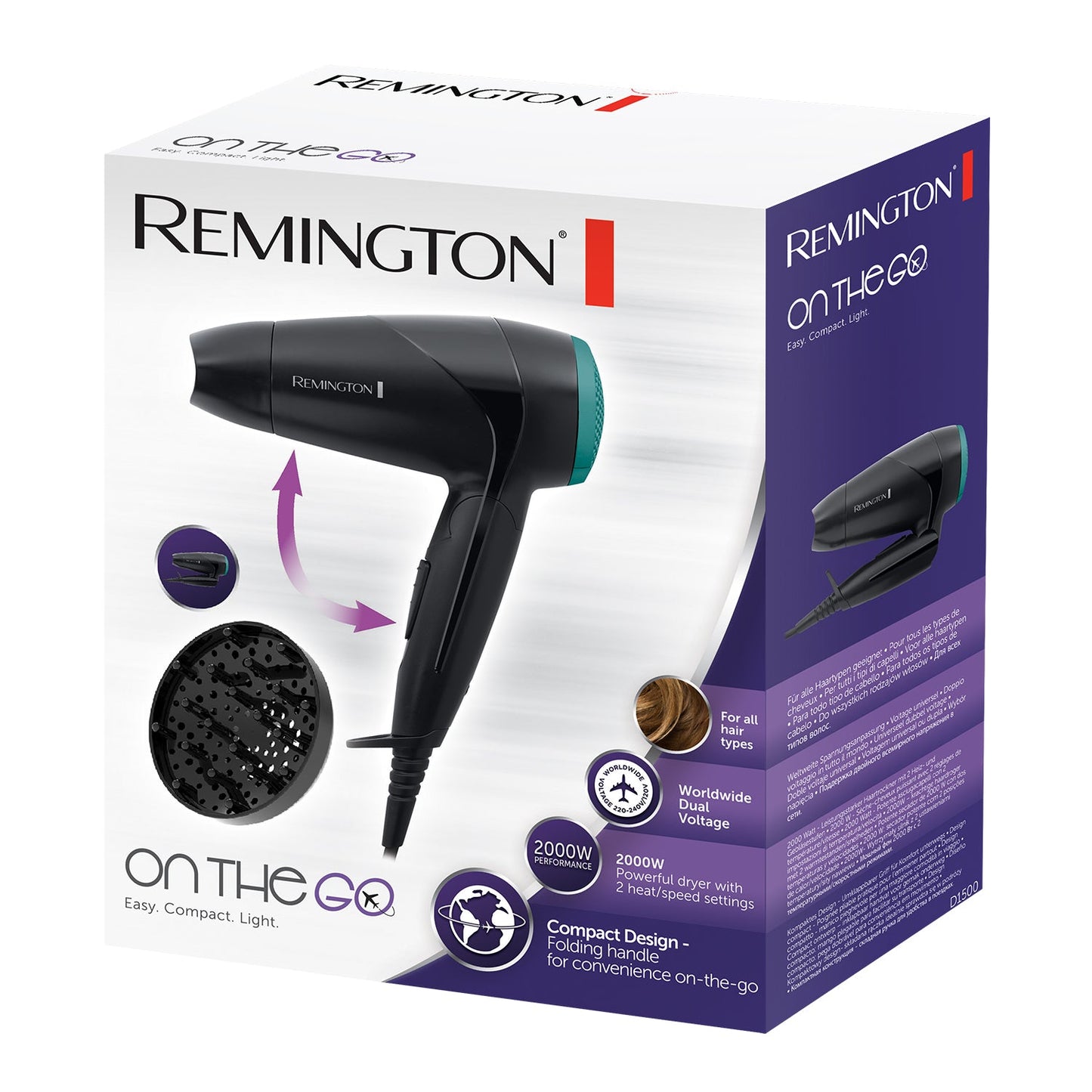 Remington On The Go 2000W Compact Travel Hairdryer D1500