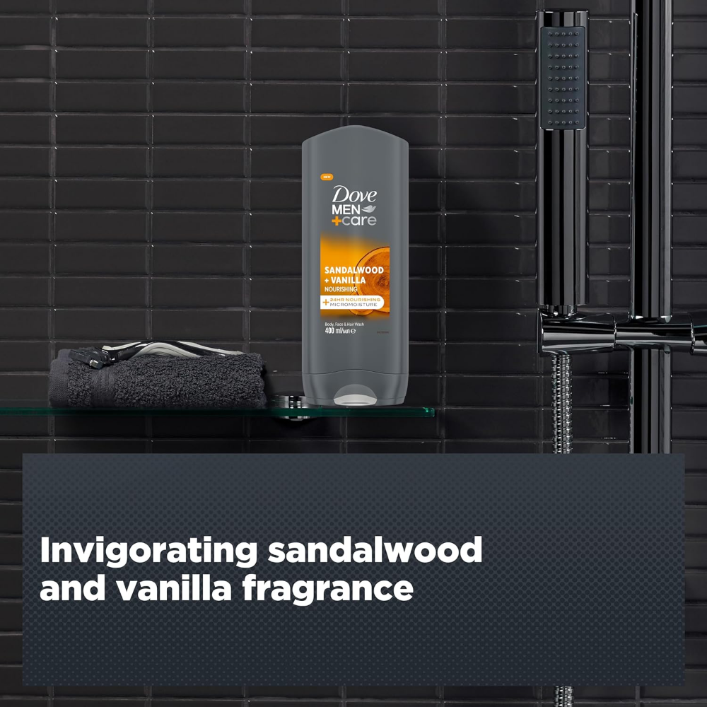 Dove Men Care Sandalwood & Vanilla 3-In-1 Hair, Face & Body Wash 400ml