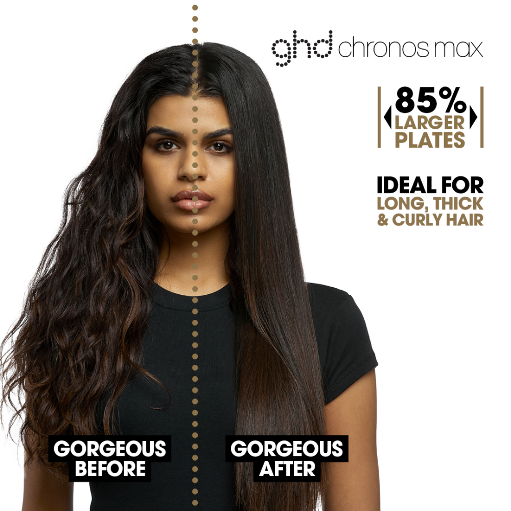 ghd Chronos Max Wide Plate Hair Straightener, 3x Faster Styling with 90% More Shine Black