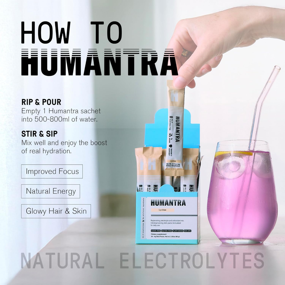 Humantra Lychee Electrolyte Powder Hydrating Supplement x20