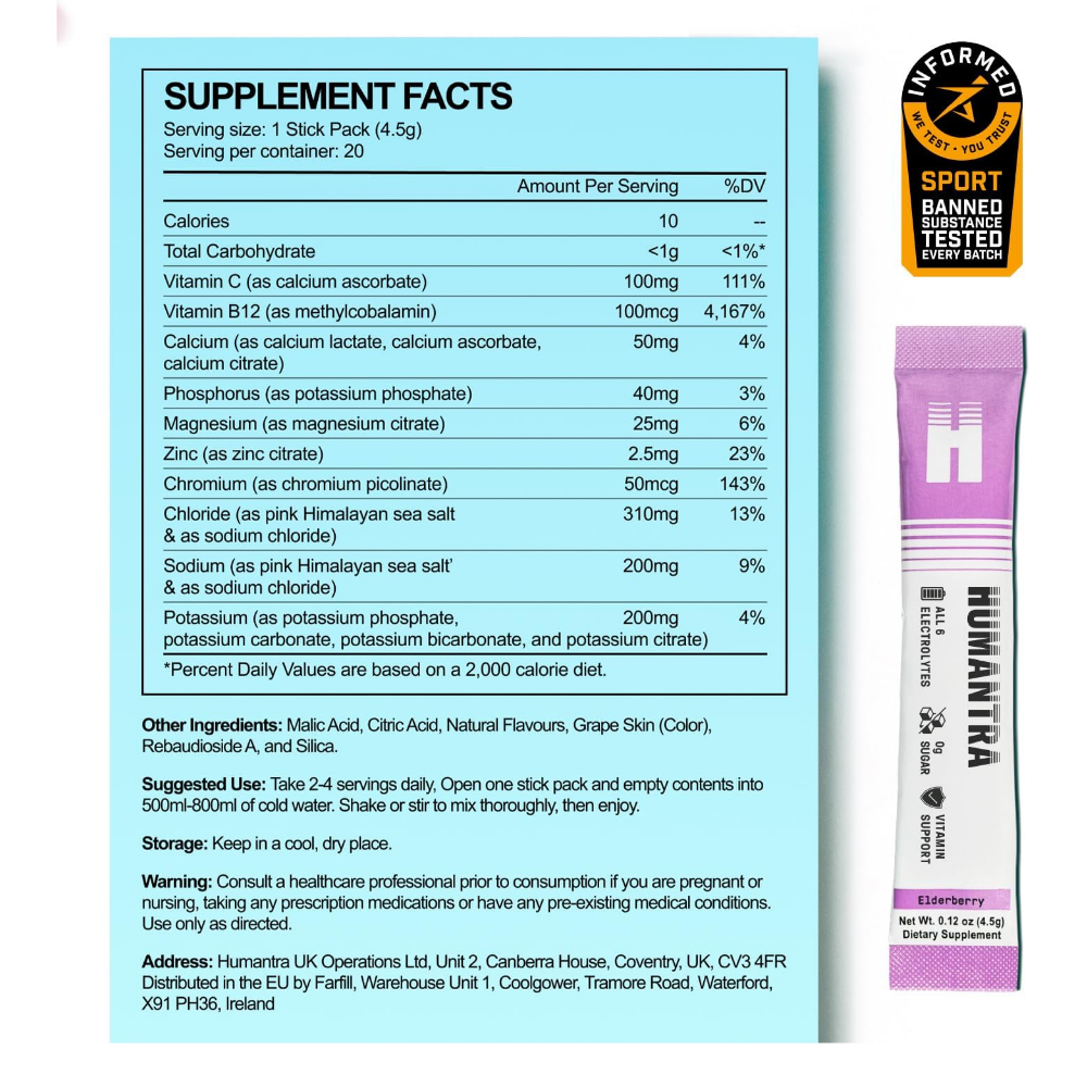 Humantra Elderberry Electrolyte Powder Hydrating Supplement x20