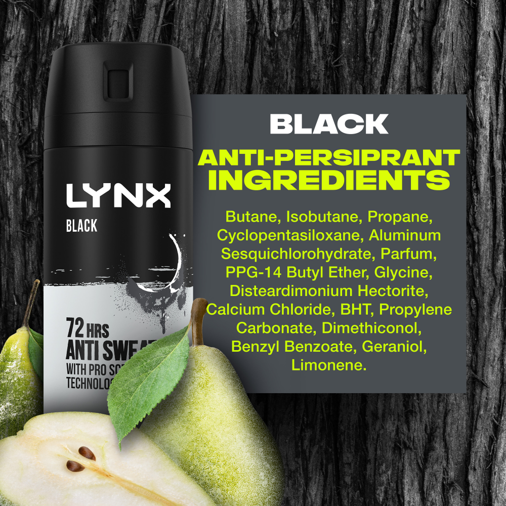 Lynx Black 72h Frozen Pear & Cedarwood Anti-Perspirant Deodorant Spray 150ml