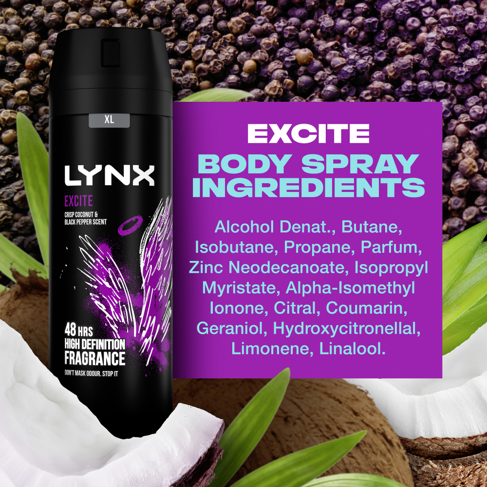 Lynx Excite 48h Crisp Coconut & Black Pepper Deodorant Body Spray 150ml