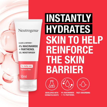 Neutrogena Clear & Defend+ 4% Niacinamide & Panthenol Gel Moisturiser 50ml