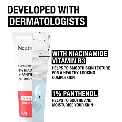 Neutrogena Clear & Defend+ 4% Niacinamide & Panthenol Gel Moisturiser 50ml